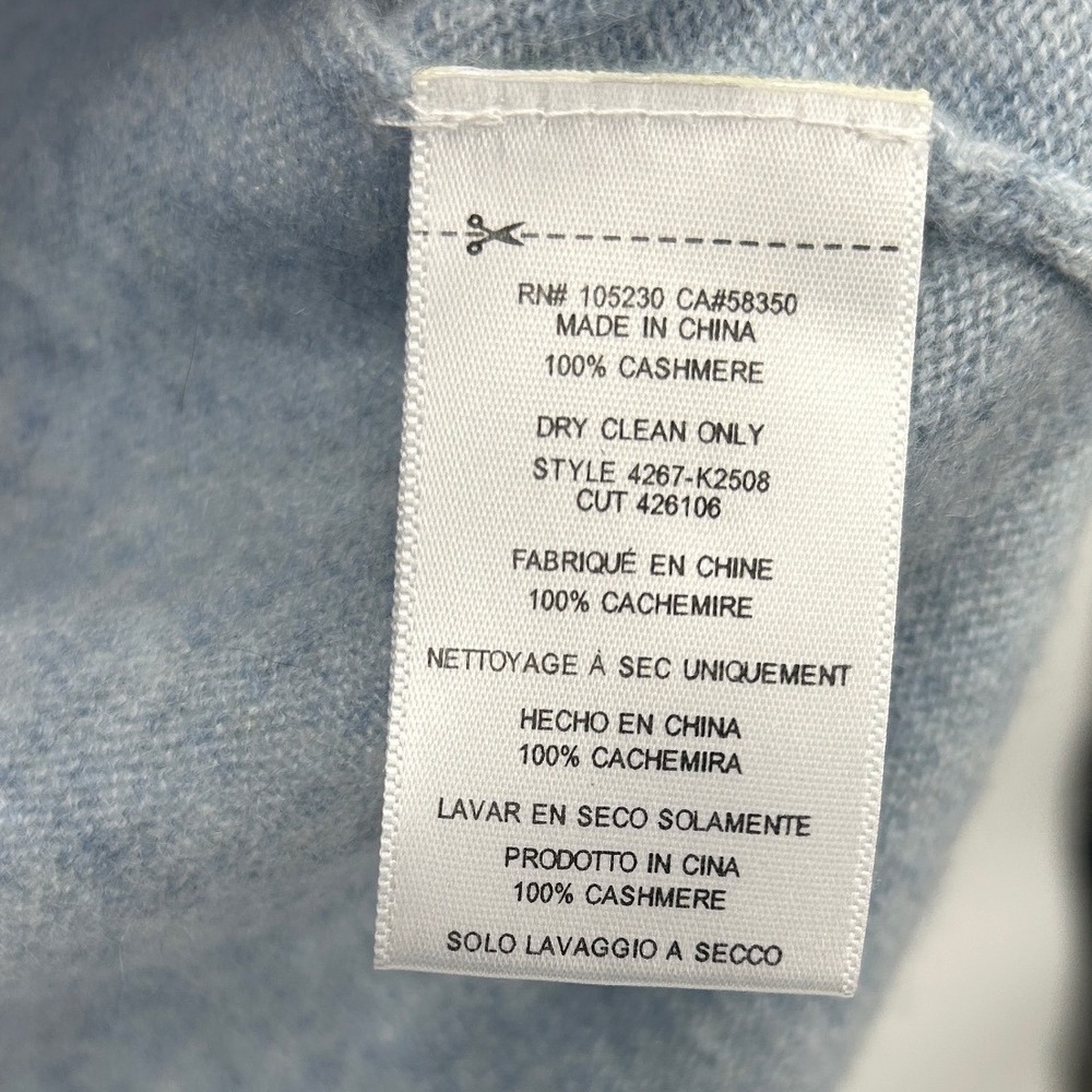 Joie 100% Cashmere Blue Gray Crewneck Luxury Sweater White Trim Womens Medium - Picture 4 of 6